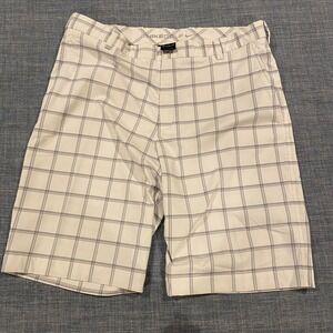 Nike Golf Mens 36 Plaid Flat Front Shorts White Black Performance Stretch